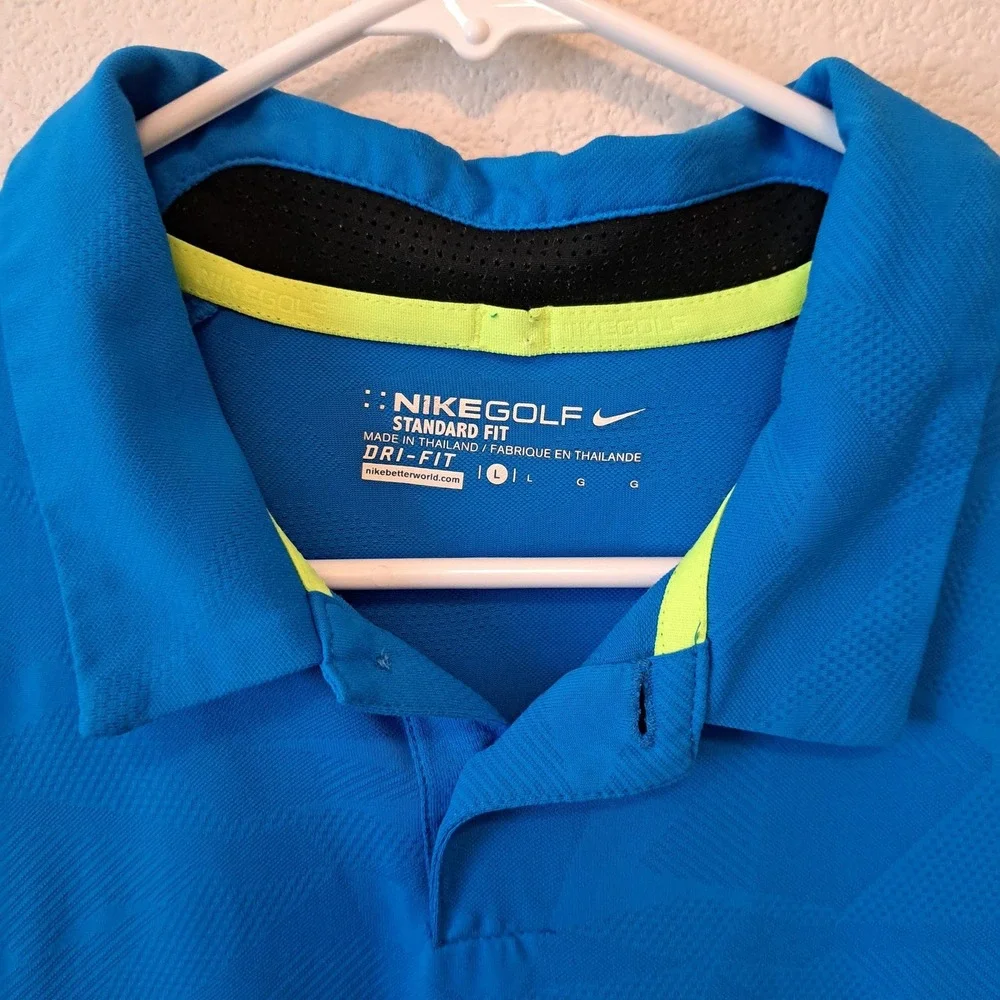 Nike Golf Dri-FIT Blue Tonal Geometric Pattern Polo Shirt Mens Large